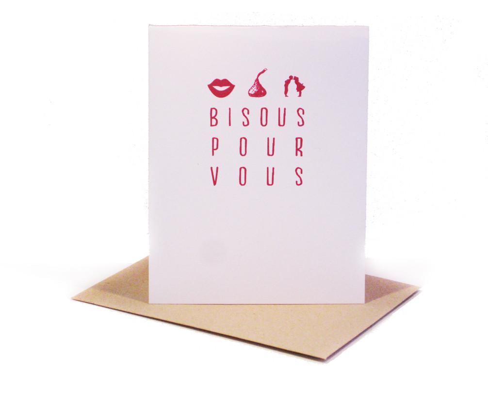 Bisous French Kisses Valentine's Day Card - shop greeting cards, handmade stationery, & wedding invitations by dodeline design - 2