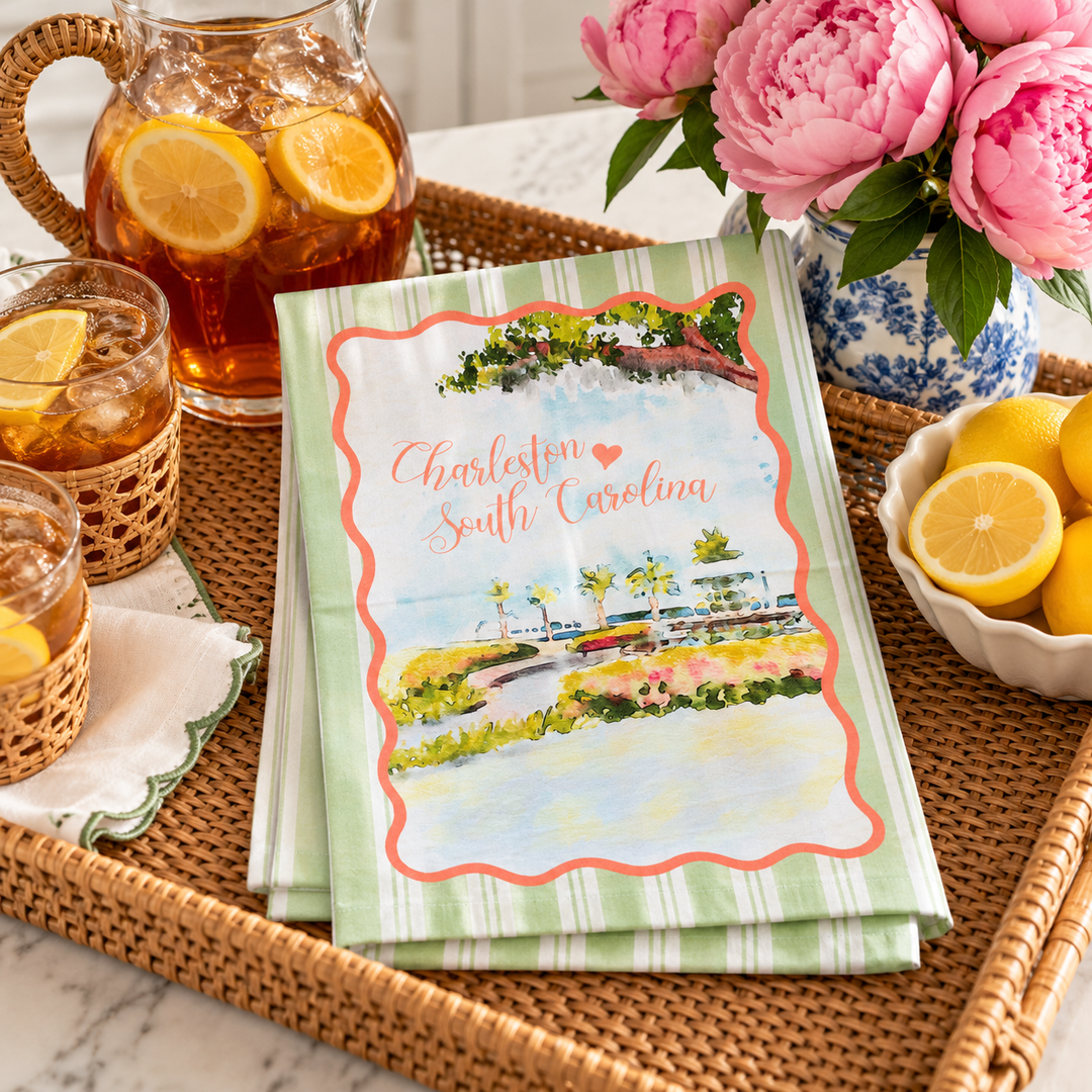 Charleston Pineapple Fountain Tea Towel