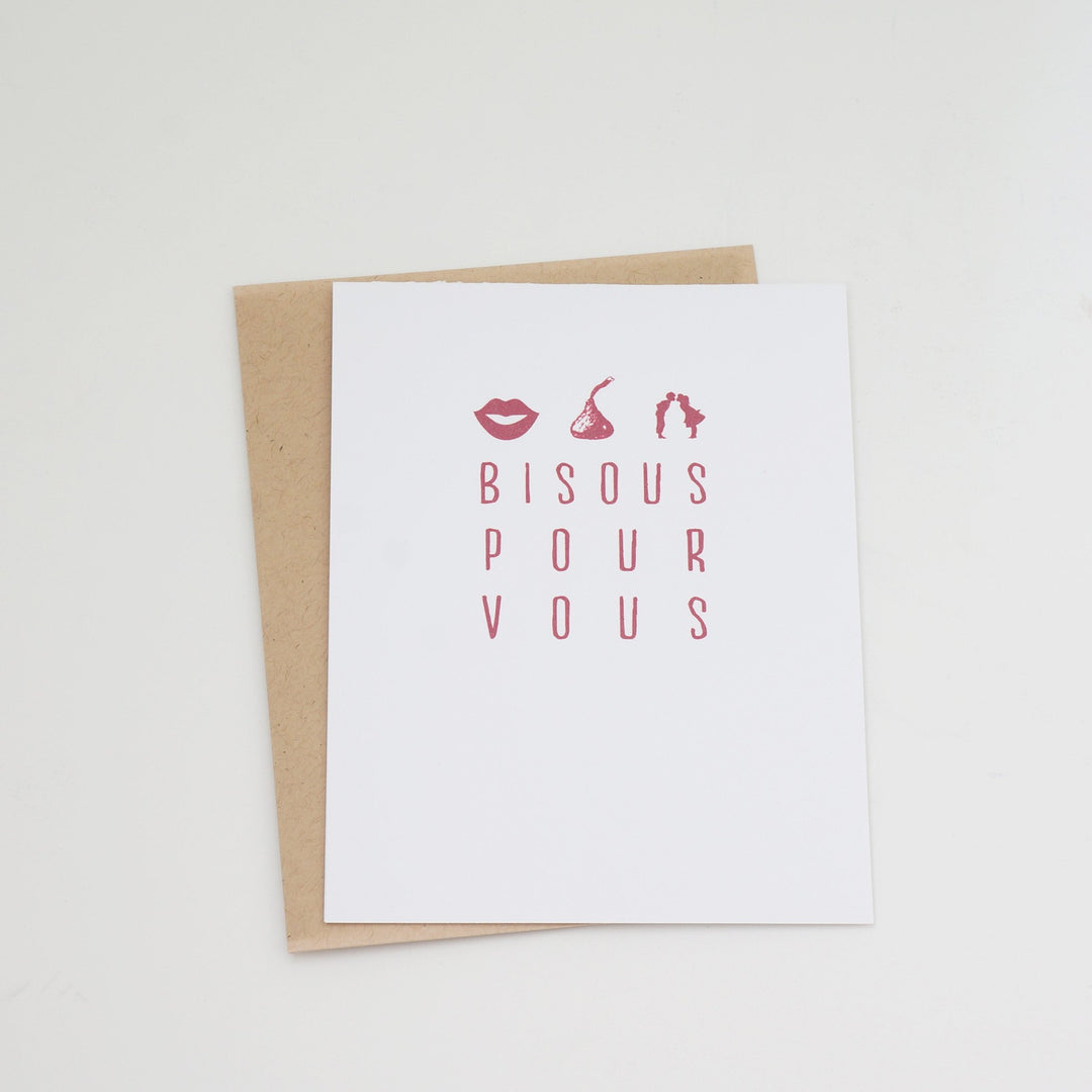 Bisous French Kisses Valentine's Day Card - shop greeting cards, handmade stationery, & wedding invitations by dodeline design - 1