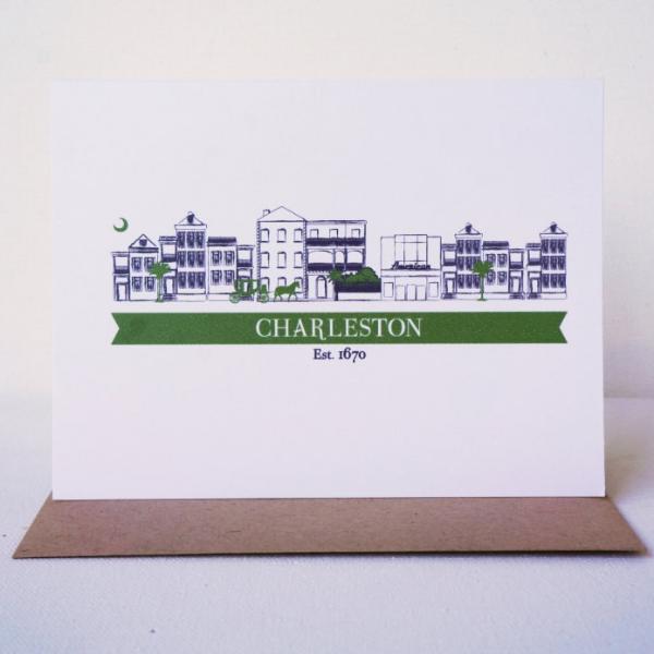 Charleston Cityscape Single Houses Greeting Card - shop greeting cards, handmade stationery, & wedding invitations by dodeline design - 1