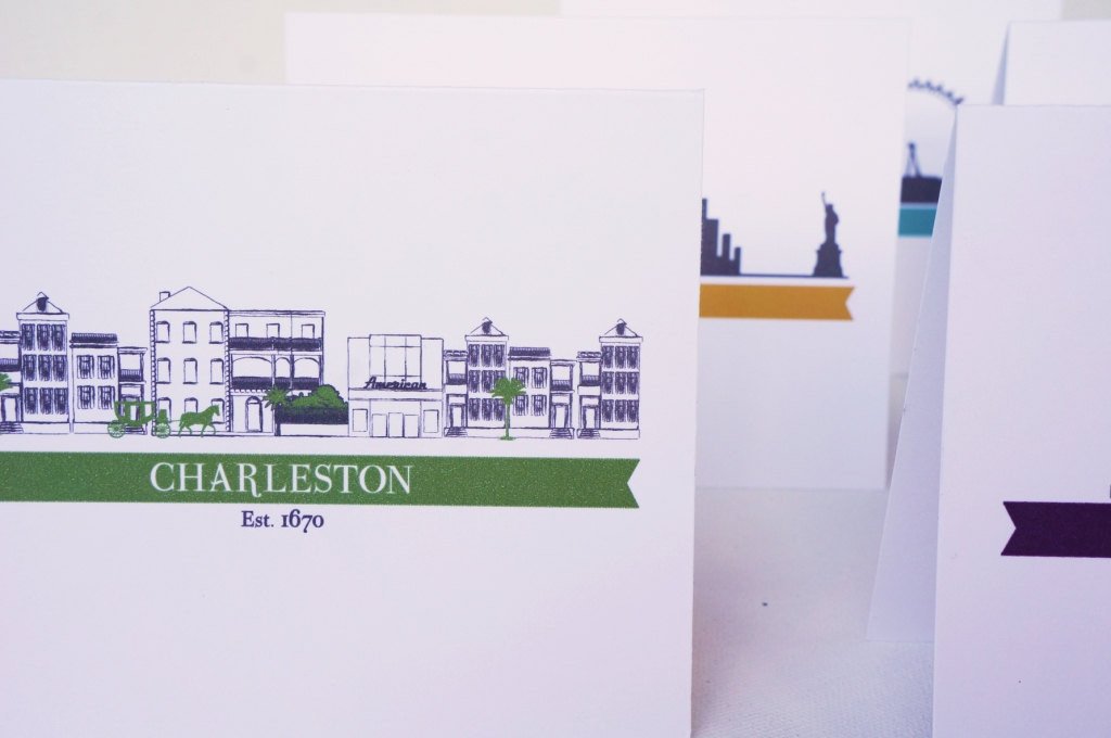 Charleston Cityscape Single Houses Greeting Card - shop greeting cards, handmade stationery, & wedding invitations by dodeline design - 3