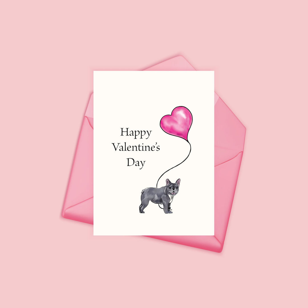 Gray French Bulldog Valentine's Day Card