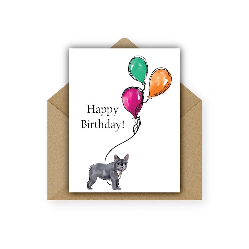 Gray Frenchie Birthday Card